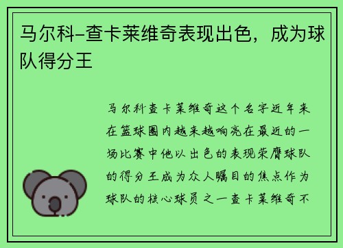 马尔科-查卡莱维奇表现出色，成为球队得分王