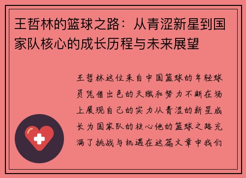 王哲林的篮球之路：从青涩新星到国家队核心的成长历程与未来展望